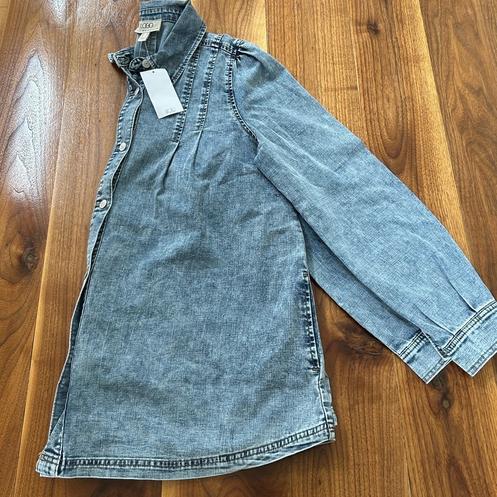 LOGO by Lori Goldstein Denim Shirt with Pintuck Detail